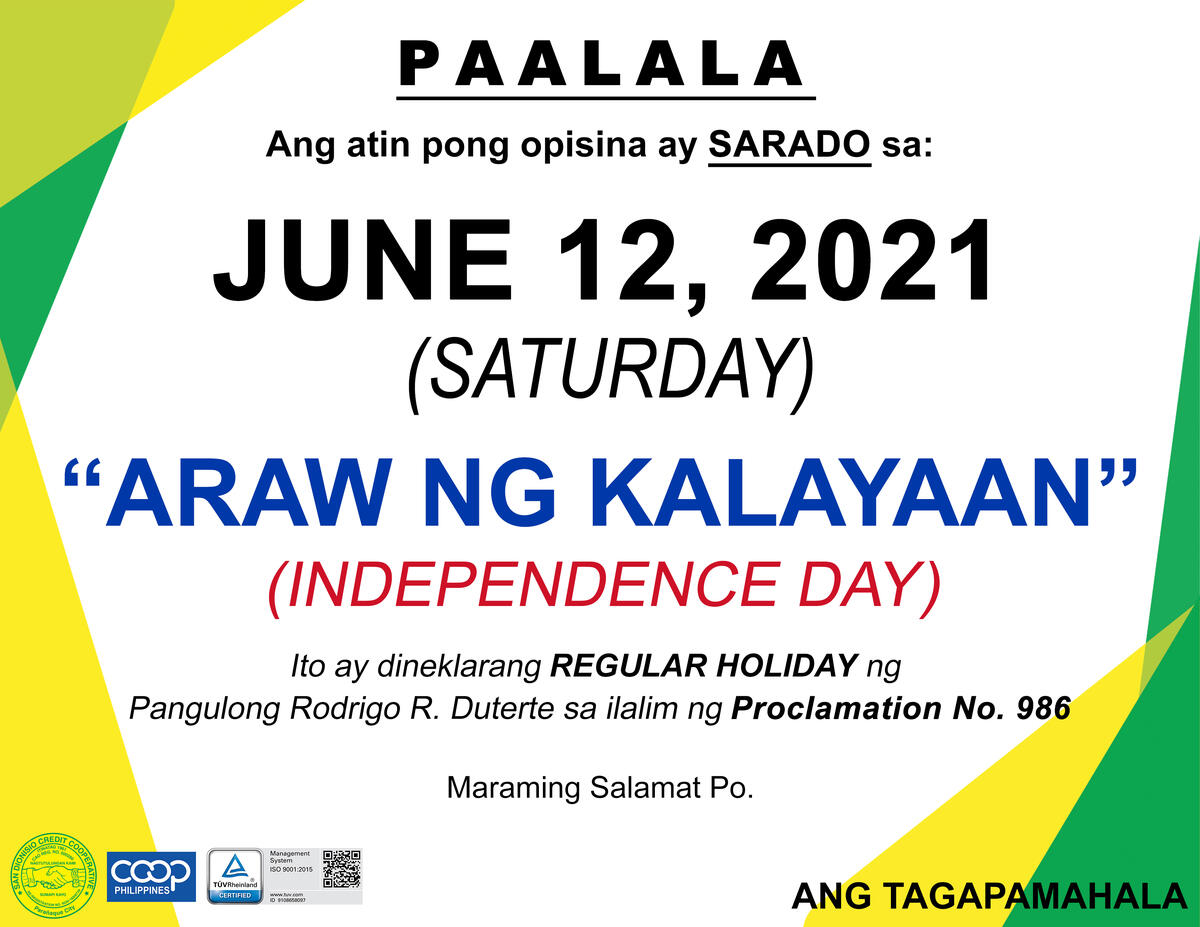 Holiday June 12 21 San Dionisio Credit Cooperative